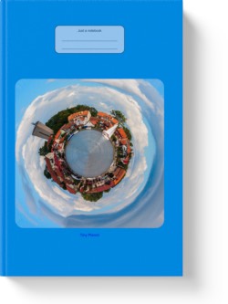 'Tiny Planet – Lake Sailing'. A wide-lined journal by Vicky Thor. 'Go to Amazon' link.