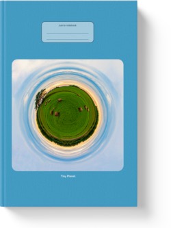 'Tiny Planet – Sunset on a Field' – A lined notebook by Vicky Thor. Go to Amazon link.