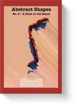 'Abstract Shapes No. 2 - A Stick on the Beach'. A wide-lined low-content notebook/journal by Vlavoy. 'Go to Amazon' link.