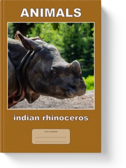 'Animals - indian rhinoceros' - a lined notebook/journal by Vlavoy. 'Go to Amazon' link.