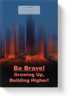 'Be Brave! Growing Up, Building Higher!' A lined notebook/journal by Vlavoy. 'Go to Amazon' link.