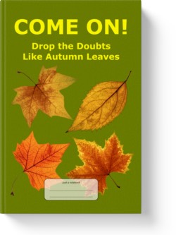 'Come On! Drop the Doubts Like Autumn Leaves'. A lined low-content journal/notebook by Vlavoy. 'Go to Amazon' link.
