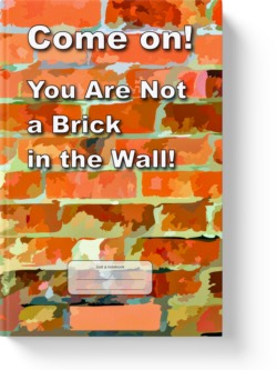 'Come On! You Are Not a Brick in the Wall!' A low-content lined journal/notebook by Vlavoy. 'Go to Amazon' link.