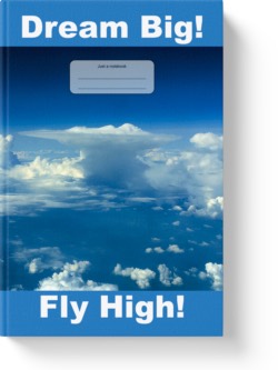 'Dream Big! Fly High!' A lined notebook by Vlavoy. 'Go to Amazon' link.