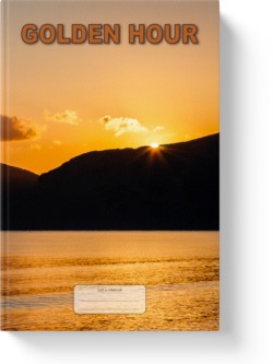 'Golden Hour' a wide-lined notebook/journal by Vlavoy. 'Go to Amazon' link.