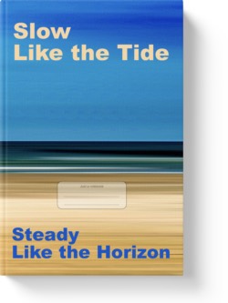 'Slow Like the Tide, Steady Like the Horizon' a low-content lined notebook by Vlavoy. 'Go to Amazon' link.