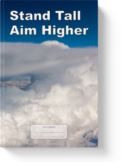 'Stand Tall, Aim Higher' - a lined notebook/journal by Vlavoy. 'Go to Amazon' link.