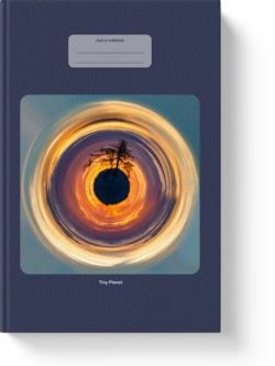 'Tiny Planet - Lonely Tree'. A lined journal by Vlavoy. 'Go to Amazon' link.