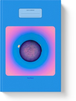 'Tiny Planet - Moonrise at Sea' - A lined notebook by Vlavoy. 'Go to Amazon' link.