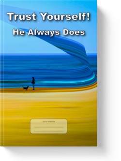 'Trust Yourself! He Always Does' - a low-content lined notebook by Vlavoy. 'Go to Amazon' link.