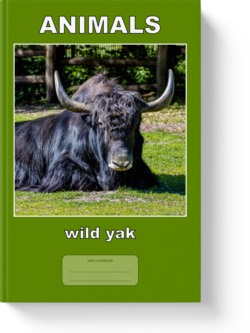 'Animals - Wild Yak' - a low-content notebook/composition journal by Vlavoy. 'Go to Amazon" link.