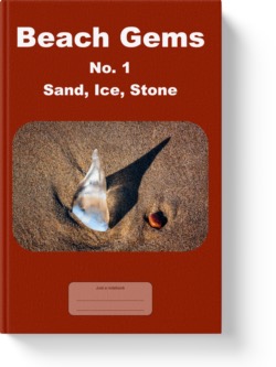 'Beach Gems No. 1 - Sand, Ice, Stone' - a low-content notebook/composition journal by Vlavoy. 'Go to Amazon" link.