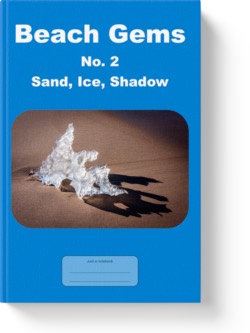 'Beach Gems No. 2 - Sand, Ice, Shadow' - a low-content notebook/composition journal by Vlavoy. 'Go to Amazon" link.