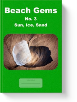 'Beach Gems No. 3 - Sun, Ice, Sand' - a low-content notebook/composition journal by Vlavoy. 'Go to Amazon' link.