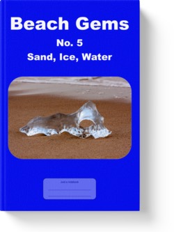 'Beach Gems No. 5 - Sand, Ice, Water' - a low-content notebook/composition journal by Vlavoy. 'Go to Amazon' link.