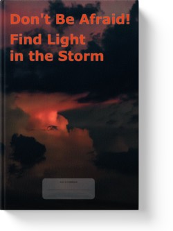 'Don't Be Afraid! Find Light In the Storm' - a low-content notebook/composition journal by Vlavoy. 'Go to Amazon' link.