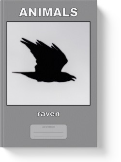 'Animals - raven' - a low-content notebook/composition journal by Vlavoy. 'Go to Amazon' link.