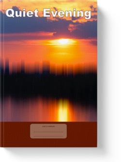 'Quiet Evening' a low-content notebook/composition journal by Vlavoy. 'Go to Amazon' link.