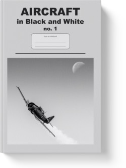 'Aircraft in black and white no. 1'- notebook or composition journal by Vlavoy. 'Go to Amazon' link.