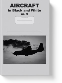 'Aircraft in Black and White No. 9' - wide lined notebook, journal by Vlavoy. 'Go to Amazon' link.