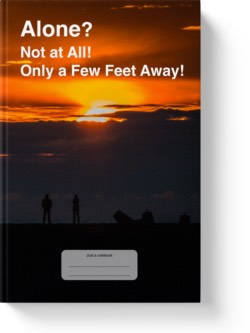 'Alone? Not at All! Only a Few Feet Away!' A lined notebook or journal by Vlavoy. 'Go to Amazon' link.