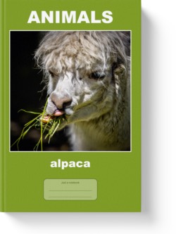 'Animals - alpaca' - a lined notebook, journal, composition notebook by Vlavoy. 'Go to Amazon' link.