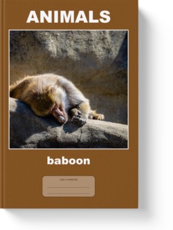 'Animals - baboon' a notebook or composition journal by Vlavoy. 'Go to Amazon' link.
