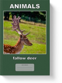 'Animals - fallow deer' - a wide-lined notebook or journal by Vlavoy. 'Go to Amazon' link.