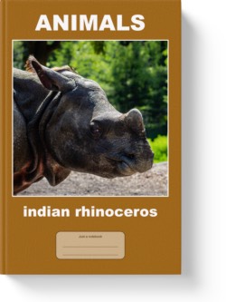 'Animals - indian rhinoceros' - a wide-lined notebook, journal by Vlavoy. 'Go to Amazon' link.