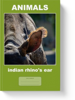 'Animals - indian rhino's ear' - a lined notebook, journal, composition notebook by Vlavoy. 'Go to Amazon' link.