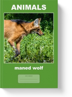 'Animals - maned wolf' - a notebook, composition journal by Vlavoy. 'Go to Amazon' link.