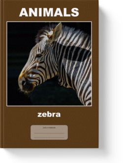 'Animals - zebra' - a wide-lined notebook, journal by Vlavoy. 'Go to Amazon' link.