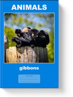 'Animals - gibbons' - a notebook or composition journal by Vlavoy. 'Go to Amazon' link.