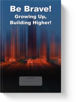 'Be brave! Growing Up, Building Higher!' - a wide-lined notebook, journal by Vlavoy. 'Go to Amazon' link.