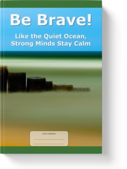 'Be Brave! Like the Quiet Ocean, Strong Minds Stay Calm' - a wide-lined notebook, journal by Vlavoy. 'Go to Amazon' link.