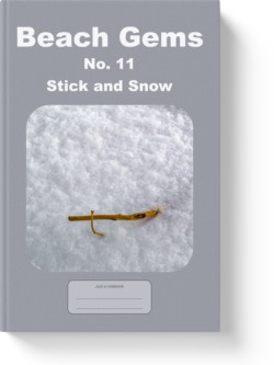 'Beach Gems No. 11 - Stick and Snow' - a notebook or composition journal by Vlavoy. 'Go to Amazon' link.