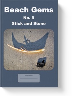 'Beach Gems No. 9 - Stick and Stone' - a lined notebook, journal by Vlavoy. 'Go to Amazon' link.