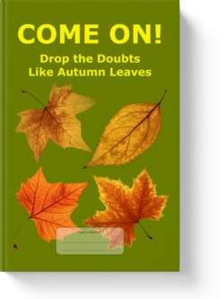 'Come On! Drop the Doubts Like Autumn Leaves' - a lined journal, notebook by Vlavoy. 'Go to Amazon' link.