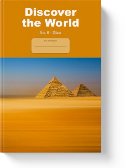 'Discover the World No. 6 - Giza' - lined notebook, journal by Vlavoy. 'Go to Amazon' link.