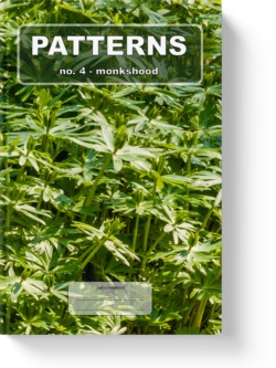'Patterns No. 4 - monkshood' - a lined notebook, journal by Vlavoy. 'Go to Amazon' link.