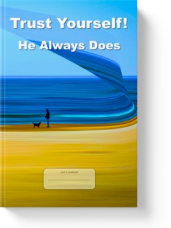 'Trust Yourself! He Always Does' - a lined notebook by Vlavoy. 'Go to Amazon' link.
